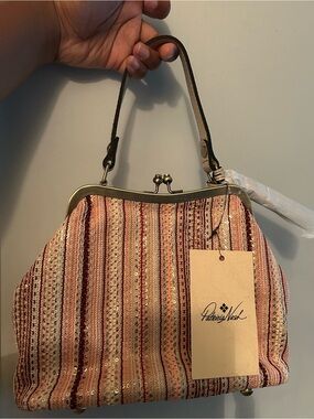 Patricia Nash Rose Gold & Blush Striped Sequin Frame Wristlet